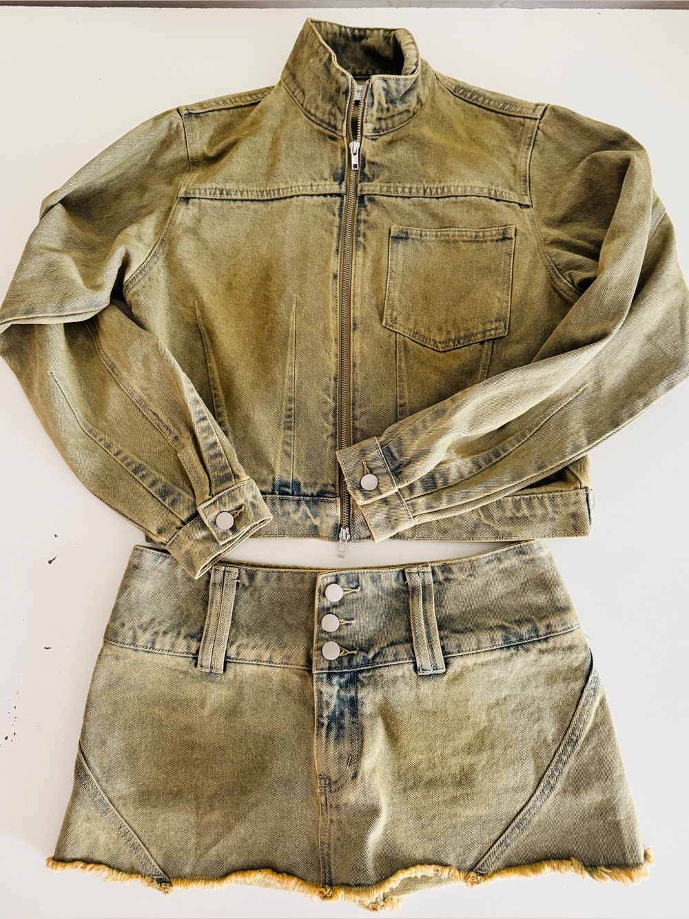 PEPPERMAYO NEW Washed Denim Women's Jeans Set - Jacket & Mini Skirt